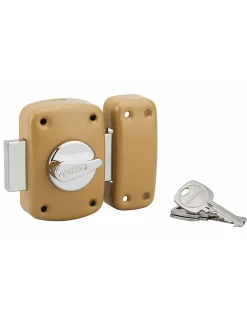 Verrou à bouton Corvette pour porte d'entrée, cylindre 40mm, acier, 3 clés, époxy bronze -^Thirard Online