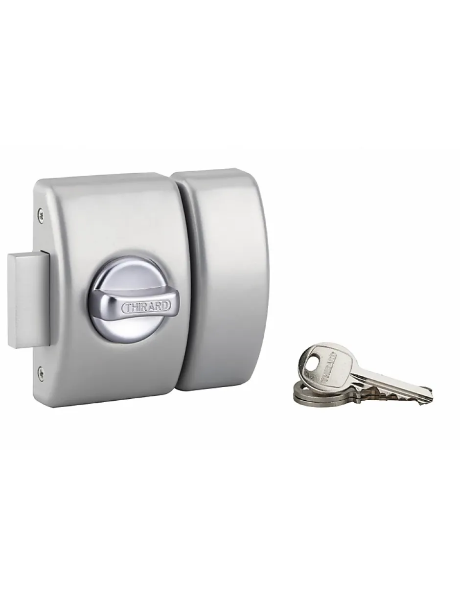 Verrou à bouton Design 5 pour porte d'entrée, cylindre 50mm, acier, 3 clés, argent --Thirard