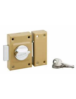 Verrou à bouton Etendard pour porte d'entrée, cylindre 40mm, acier, 3 clés, époxy bronze --Thirard Outlet