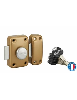 Verrou à bouton Federal pour porte d'entrée, cylindre 45mm, acier, 4 clés, époxy noir -^Thirard Sale