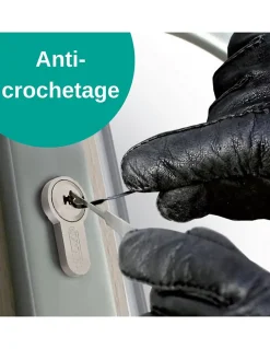 Verrou à bouton Federal pour porte d'entrée, cylindre 45mm, acier, 4 clés, époxy noir -^Thirard Sale