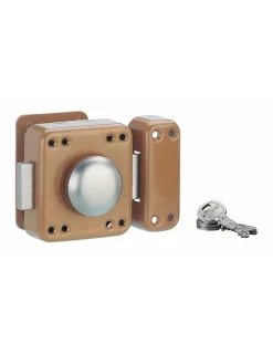 Verrou à bouton Rafale pour porte d'entrée, cylindre 45mm, acier, 3 clés, époxy bonze -^Thirard Hot