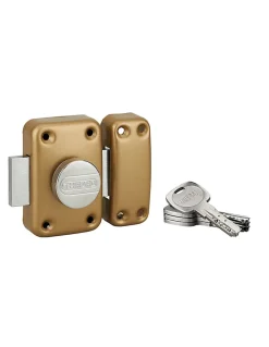 Verrou à bouton Transit 2 pour porte d'entrée, cylindre 80mm, 4 clés, époxy or --Thirard Online