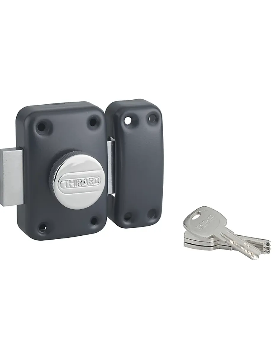 Verrou à bouton Transit 2 pour porte d'entrée, cylindre 40mm, 4 clés, époxy anthracite --Thirard Best