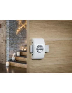 Verrou à bouton Universel pour porte d'entrée, cylindre 45mm, acier, 4 clés, epoxy blanc --Thirard