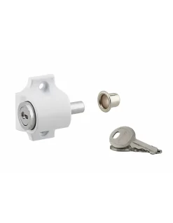 Verrou à cylindre pour baie coulissante, pêne poussoir, blanc, 2 clés --Thirard Online