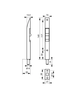 Verrou à onglet pour porte intérieure, 160mm, zingué -^SP Online