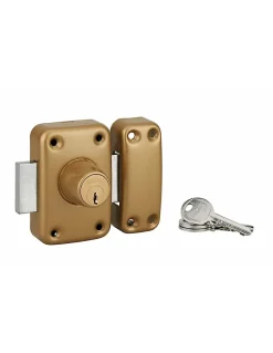 Verrou double entrée Apache pour porte d'entrée, cylindre 60mm, acier, 3 clés, époxy or --Thirard Discount