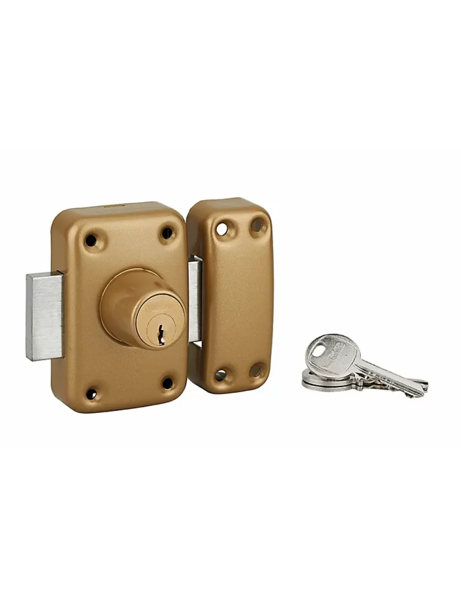 Verrou double entrée Apache pour porte d'entrée, cylindre 60mm, acier, 3 clés, époxy or --Thirard Discount