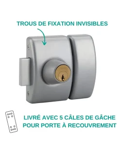 Verrou double entrée Design 5 pour porte d'entrée, cylindre 45mm, acier, 3 clés, argent --Thirard Hot