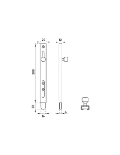 Verrou vertical, à visser, hauteur 200mm, pêne plat coulissant, acier zingué -^Thirard Hot