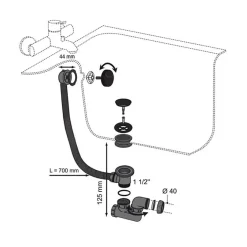 Vidage de baignoire à câble noir-Wirquin Online