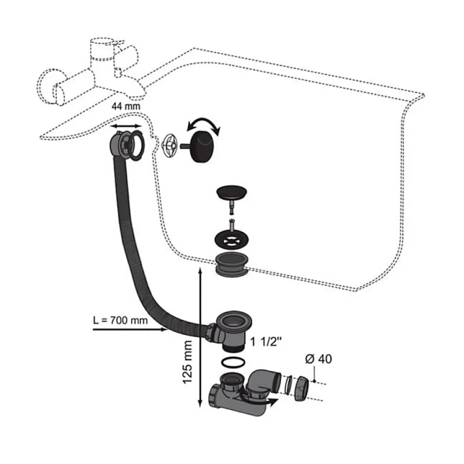 Vidage de baignoire à câble noir-Wirquin Online