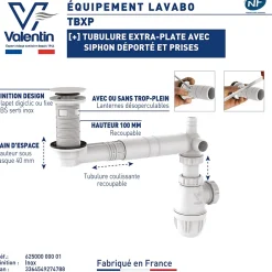 Vidage de lavabo universel avec tubulure extra-plate, siphon déporté, prises-Valentin Online