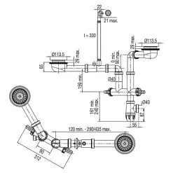 Vidage évier 2 cuves 90 mm avec trop plein^Valentin New