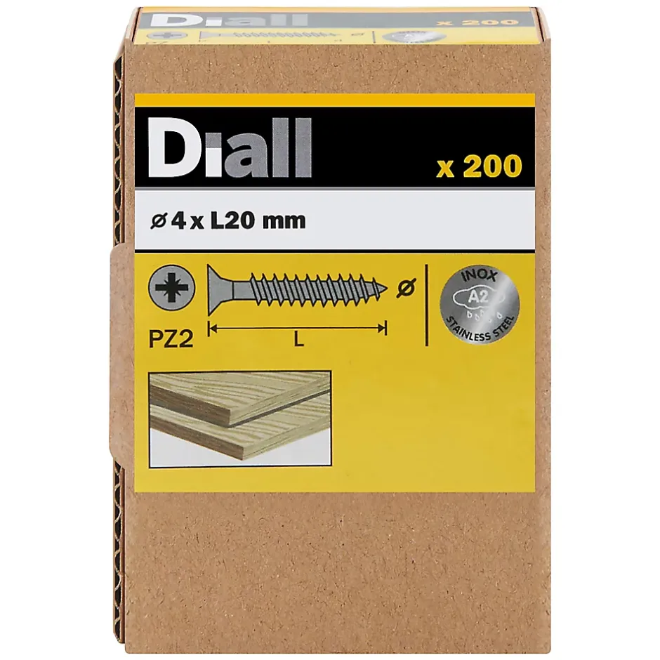 Vis à bois en acier inoxydable A2 pozidriv 4x20 mm - 200 pièces^Diall Best