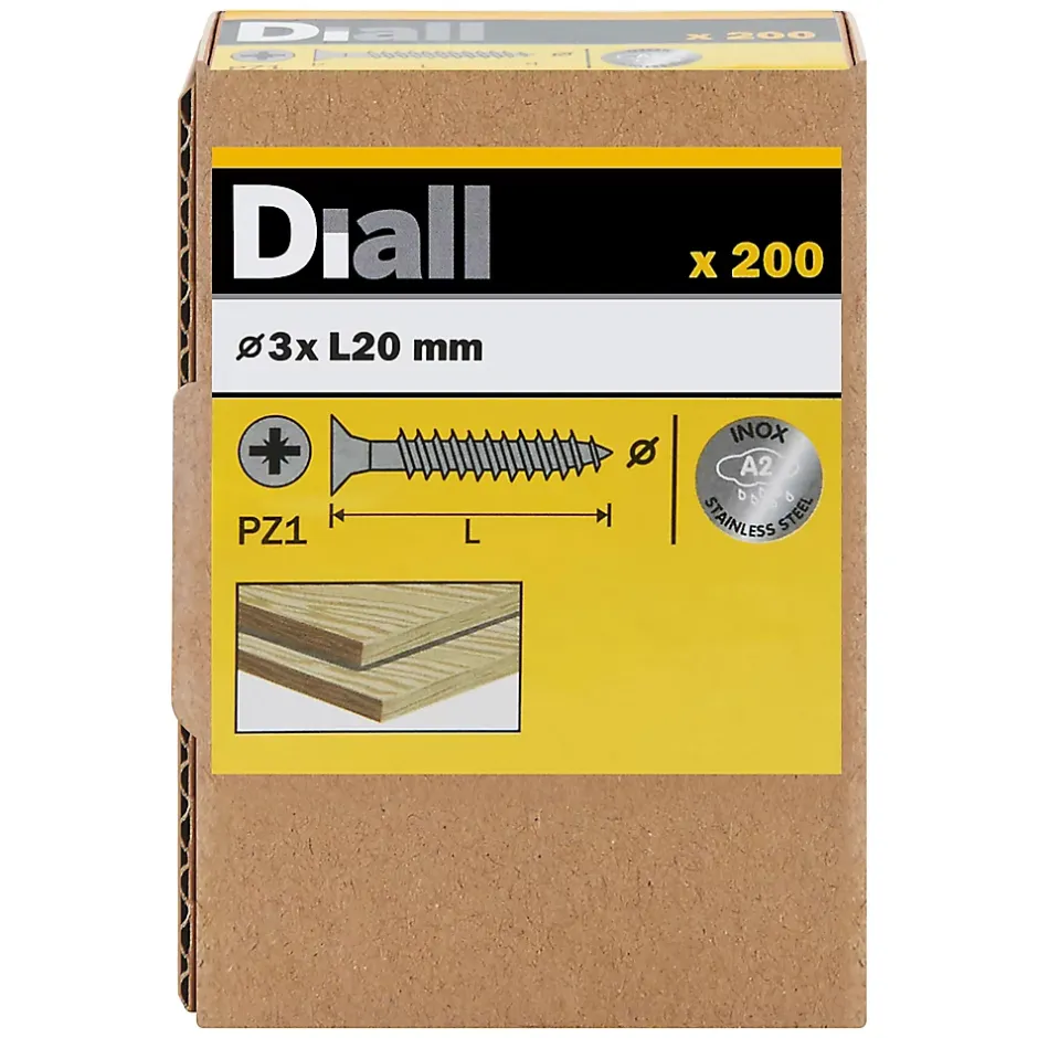 Vis à bois en acier inoxydable A2 pozidriv 3x20 mm - 200 pièces^Diall