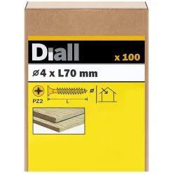 Vis à bois pozidriv tête fraisée zinguée jaune 4x70 mm - 100 pièces-Diall Hot