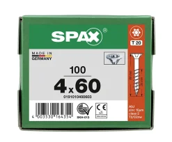 Vis à bois tête fraisée Spax Wirox torx 4 x 60 mm filetage partiel - 100 pièces-Spax France
