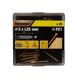 Vis à bois Premium pozidriv zinguée jaune 3x25 mm - 20 pièces^TurboDrive Hot