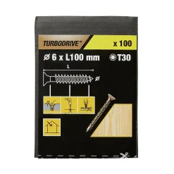 Vis à bois Premium torx zinguée jaune 6x100 mm - 100 pièces-TurboDrive Discount