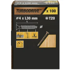 Vis à bois Premium torx zinguée jaune 4x30 mm - 100 pièces^TurboDrive Online