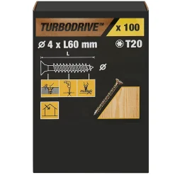 Vis à bois Premium torx zinguée jaune 4x60 mm - 100 pièces^TurboDrive Best