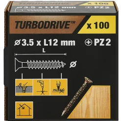Vis à bois Premium pozidriv zinguée jaune 3.5x12 mm - 100 pièces-TurboDrive Hot