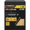Vis à bois Premium torx zinguée jaune 5x70 mm - 100 pièces-TurboDrive Online