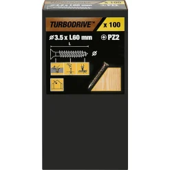 Vis à bois Premium pozidriv zinguée jaune 3.5x60 mm - 100 pièces-TurboDrive Discount