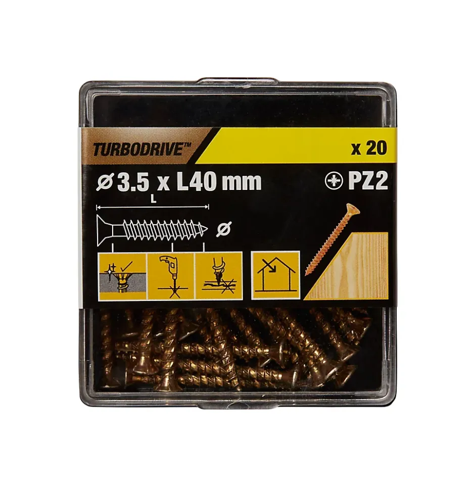 Vis à bois Premium pozidriv zinguée jaune 3.5x40 mm - 20 pièces-TurboDrive Best