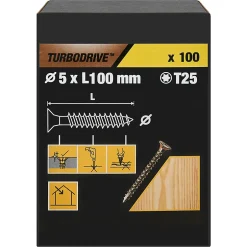 Vis à bois Premium torx zinguée jaune 5x100 mm - 100 pièces^TurboDrive Hot