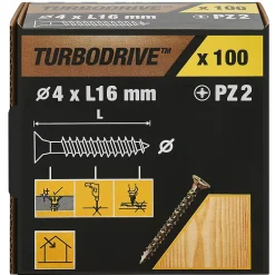 Vis à bois Premium pozidriv zinguée jaune 4x16 mm - 100 pièces^TurboDrive Hot
