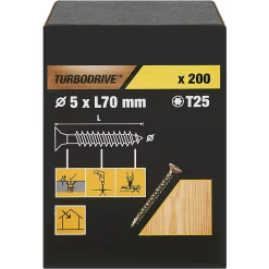 Vis à bois Premium torx zinguée jaune 5x70 mm - 200 pièces-TurboDrive Online