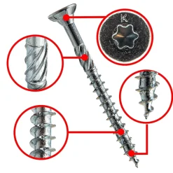 Vis à bois zinguée blanc - tête fraisée - filetage partiel - empreinte torx - pointe anti-fendage 6 x 220 - Boîte de 100^Klimas Outlet