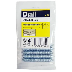 Vis à double filetage (bois/bois) 8x60 zingués mm - 5 pièces-Diall Hot