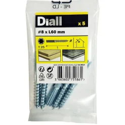 Vis à double filetage (métal/bois) 8x60 zingués mm - 5 pièces-Diall Best