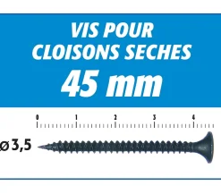 Vis Auto Perceuse 45 mm - Fixation des Plaques de Plâtre sur l'Ossature - Intérieur - Boîte de 1000 Pièces (Lot de 2000)-Semin Discount