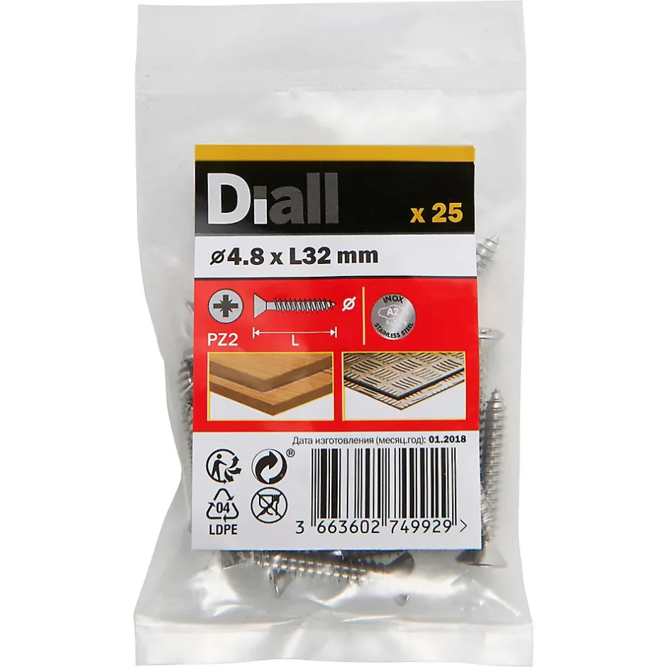 Vis autoperceuses fraisées en acier inoxydable A2, 4,8x32 mm - 25 pièces^Diall