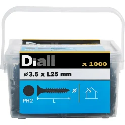 Vis autoperceuses pour plaque de plâtre, noir mat, 3,5x25 mm - 1000 pièces-Diall Outlet