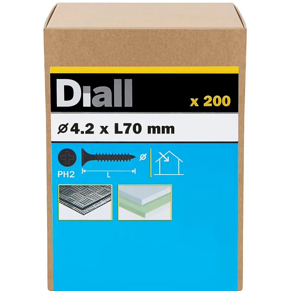 Vis autoperceuses pour plaque de plâtre, noir mat, 4,2x70 mm - 200 pièces^Diall Sale