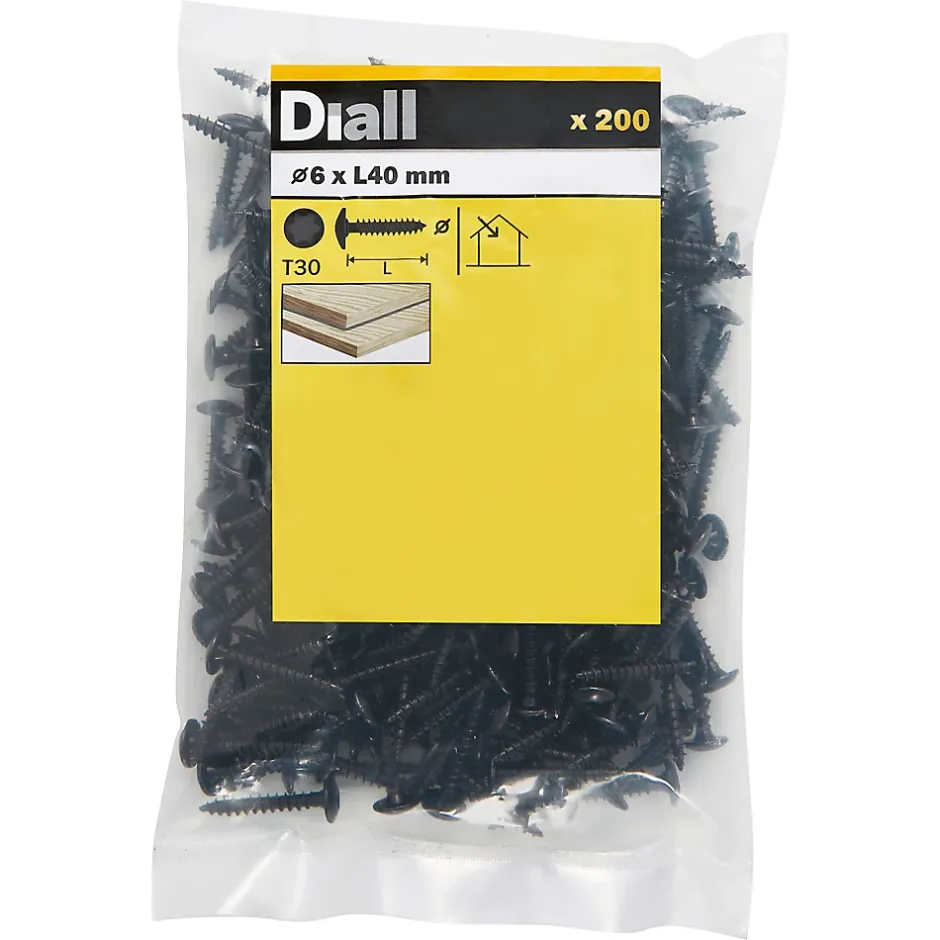 Vis de charnière zinguée noire 6x40 mm - 200 pièces^Diall