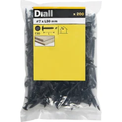 Vis de charnière zinguée noire 7x50 mm - 200 pièces-Diall Outlet