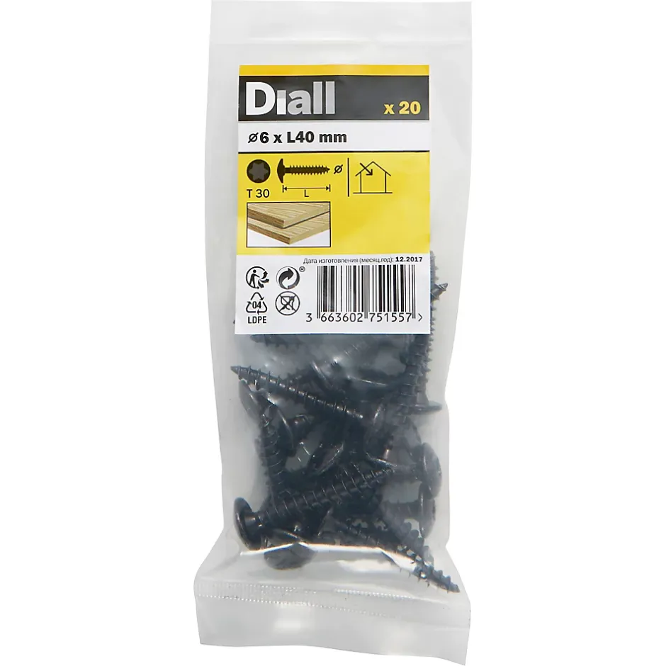 Vis de charnière zinguée noire 6x40 mm - 20 pièces-Diall