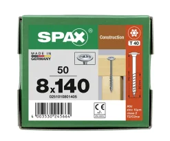 Vis de charpente tête ronde Spax Wirox 8 x 140 mm filetage partiel - 50 pièces^Spax France Discount