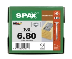 Vis de charpente tête ronde Spax Wirox 6 x 80 mm filetage total - 100 pièces-Spax France Best