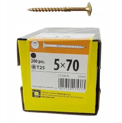 Vis de construction en bois à tête disque, zinguée jaune, 5 x 70 mm 200 pcs^Domax Clearance