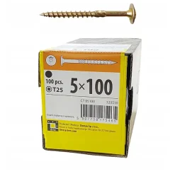 Vis de construction en bois à tête disque, zinguée jaune, 5 x 100 mm 100 pcs^Domax New