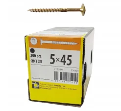 Vis de construction en bois à tête disque, zinguée jaune, 5 x 45 mm 200 pcs-Domax Clearance