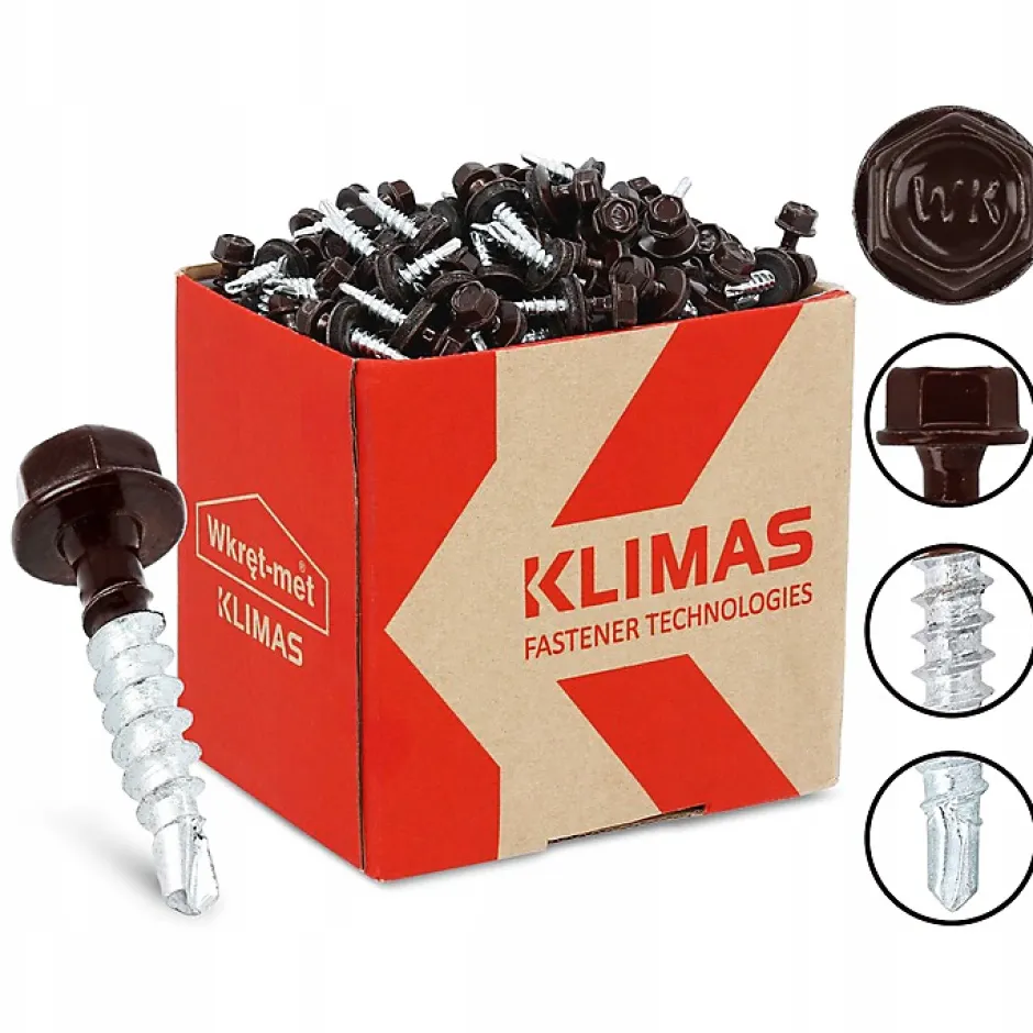 Vis de toiture WFD pour tôle trapézoïdale sur bois RAL 8017 Brun chocolat 4,8x25 mm 250 pièces^Klimas Clearance